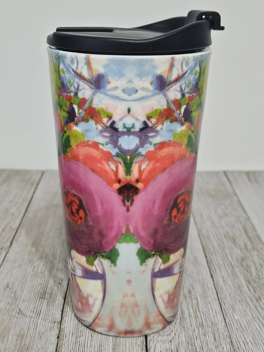 The Perfect Cup 17 oz. Ceramic Floral Cup Travel Mug by Cypress Home with Decora